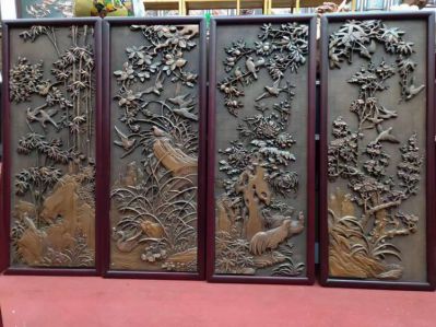 梅兰竹菊铜浮雕屏风装饰画