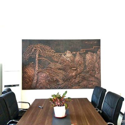 办公室迎客松浮雕装饰壁画