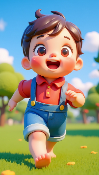 草地上奔跑的卡通小男孩博鱼网页版