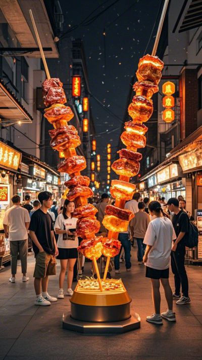 玻璃钢仿真烤串美食街发光美陈装饰博鱼网页版