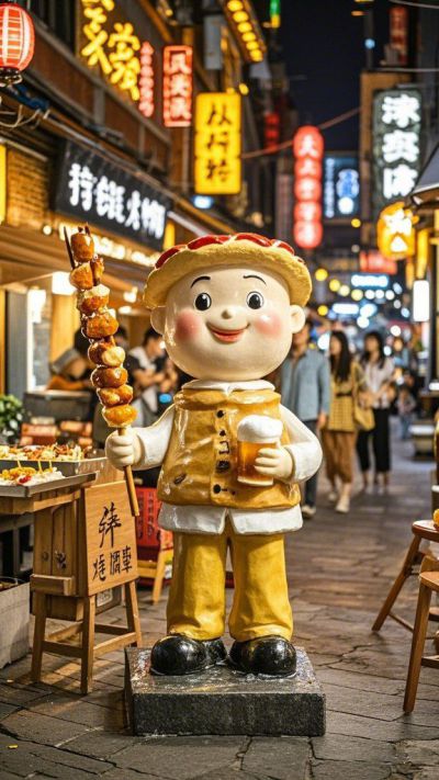 手拿啤酒和烤串的卡通小孩博鱼网页版