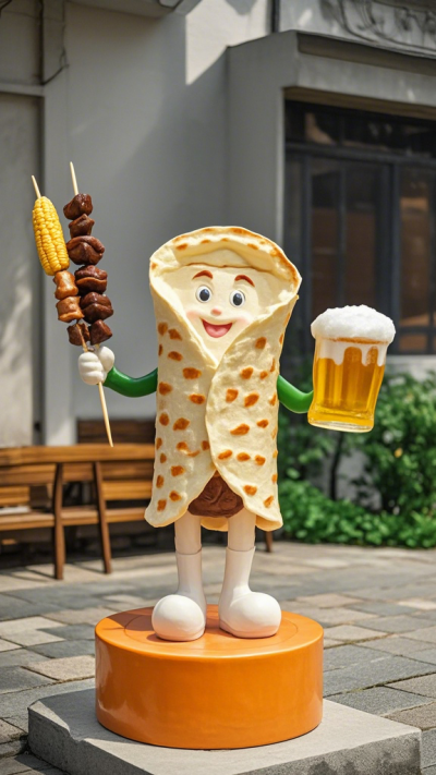 一手拿啤酒一手拿烤串的卡通卷饼博鱼网页版