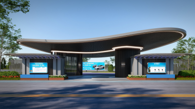 流线型不锈钢大门门头造型