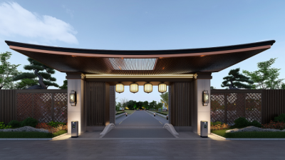 别墅大门中式不锈钢门头造型