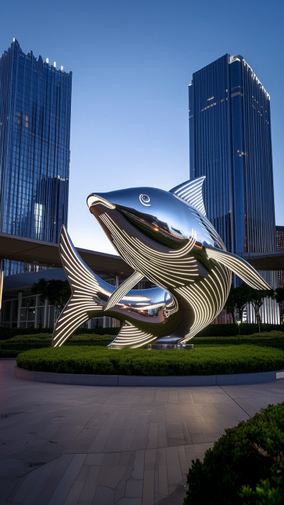 城市绿化带大型镜面不锈钢鲤鱼博鱼网页版