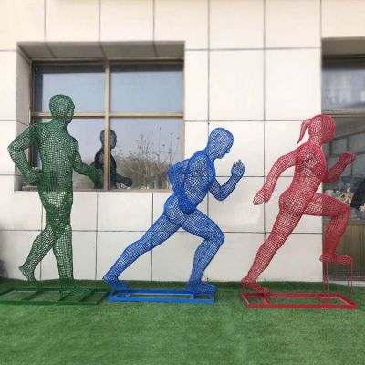校园景观不锈钢金属网格抽象运动跑步人物博鱼网页版