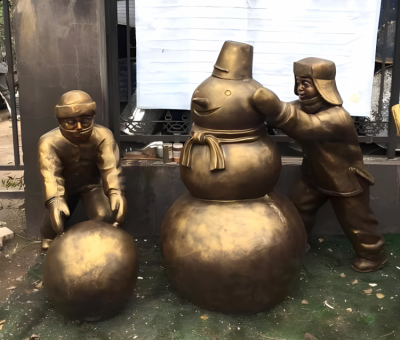 景观装饰摆件玻璃钢仿铜堆雪人的情景人物博鱼网页版