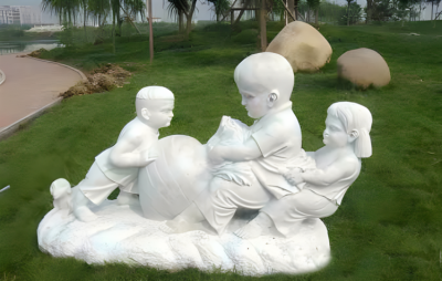 童趣景观草坪摆件汉白玉石雕拔萝卜的小孩博鱼网页版