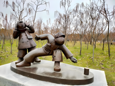 公园户外玻璃钢仿铜放鞭炮的情景组合小品博鱼网页版