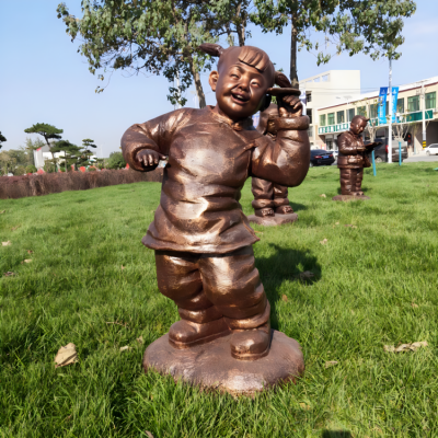 园林景观户外玻璃钢仿铜放飞机的儿童博鱼网页版摆件