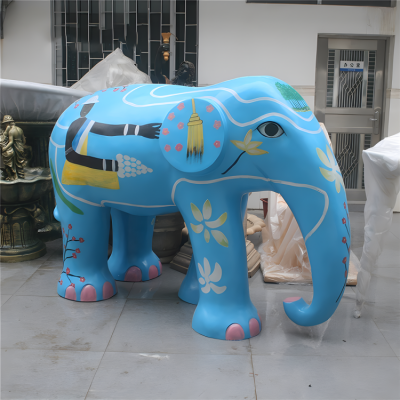 游乐园美陈落地摆件玻璃钢树脂蓝色涂鸦大象装饰博鱼网页版
