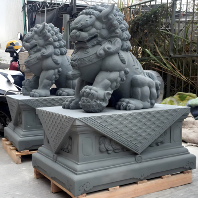 大型仿古建筑别墅小区门口动物摆件青石石雕狮子博鱼网页版