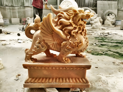 晚霞红石雕创意景观摆件大型镇宅招财庭院别墅门口貔貅博鱼网页版