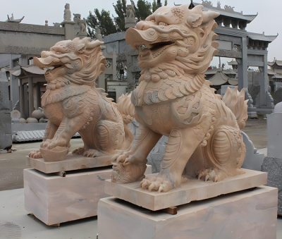 黄蜡石石雕神兽镇宅招财麒麟博鱼网页版小区别墅门口装饰落地摆件