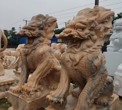 酒店大型景观黄蜡石石雕招财神兽麒麟博鱼网页版