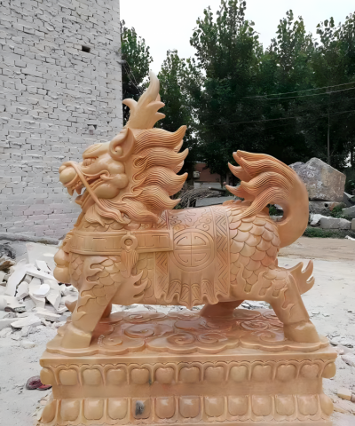 晚霞红石雕别墅镇宅麒麟博鱼网页版