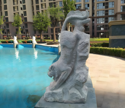 园林户外创意青石石雕动物摆件水景池塘装饰老虎博鱼网页版