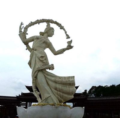 汉白玉大理石雕刻茶花仙子石雕像