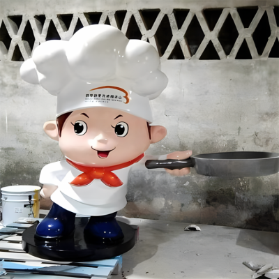 手拿平底锅的玻璃钢卡通厨师博鱼网页版摆件