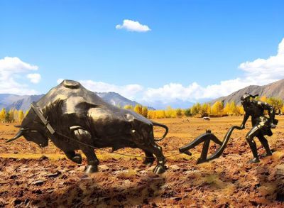 田园景观装饰摆件玻璃钢仿铜定制民俗小品耕地牛博鱼网页版