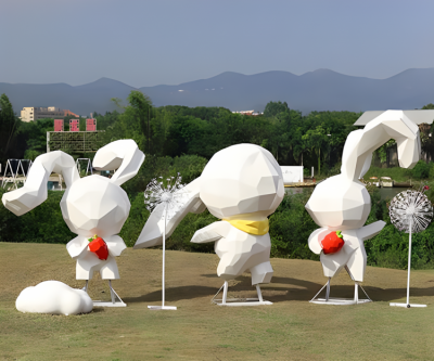 商业街户外景观装饰美陈装饰摆件玻璃钢块面兔子博鱼网页版