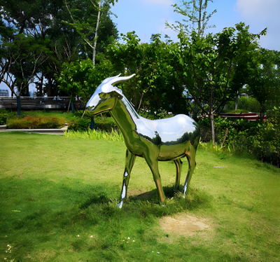 庭院草坪动物摆件定制不锈钢镜面抽象十二生肖羊博鱼网页版