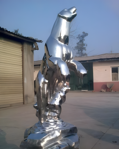 户外景观装饰摆件不锈钢镜面抽象动物摆件北极熊博鱼网页版