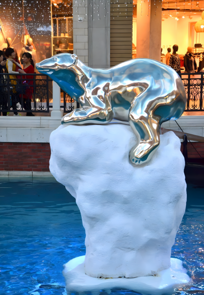 商场景观摆件创意不锈钢金属动物景观摆件北极熊博鱼网页版