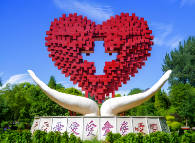 双手托起十字爱心的不锈钢景观博鱼网页版