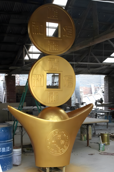 玻璃钢元宝、铜钱招财摆件