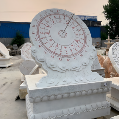汉白玉日晷石雕摆件