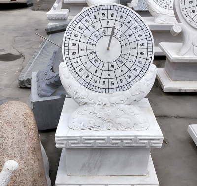 汉白玉日晷石雕摆件