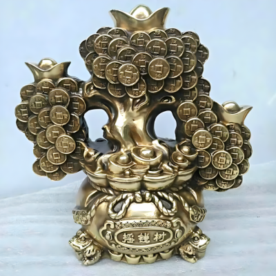 纯铜铸造摇钱树博鱼网页版摆件