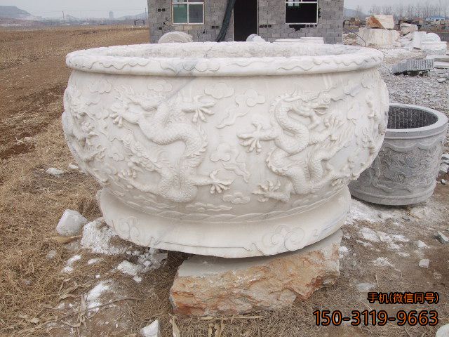 龙纹汉白玉石雕花盆博鱼网页版