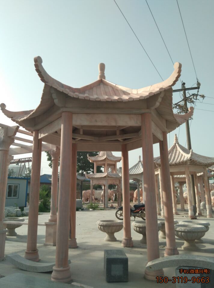 晚霞红单层、单檐、加厚、六角凉亭