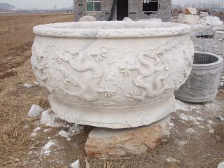 博鱼网页版厂龙纹汉白玉石雕花盆